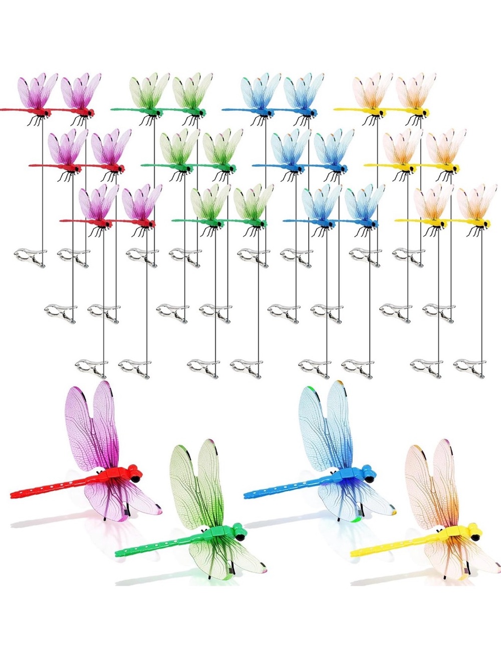 Decorative Dragonfly Clips - Assorted Pink, Green, Blue, Yellow